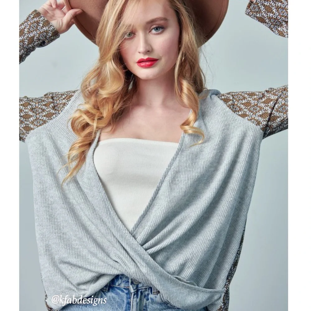 NEW! Boho Soft Surplice Color Block Printed Knit Top! - Picture 2 of 5